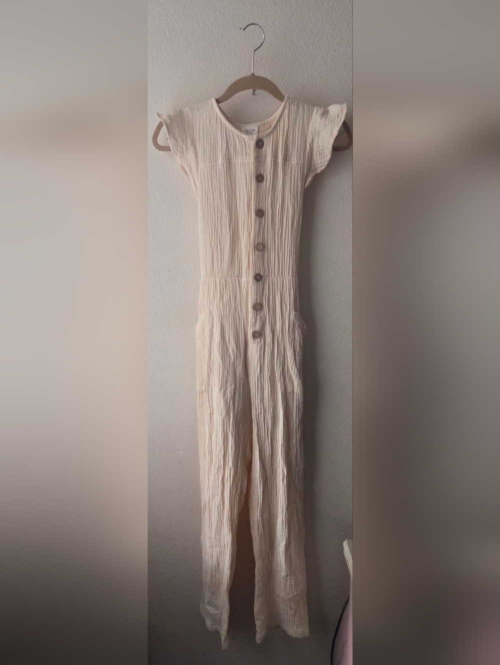 Le Lis Cream Button-Front Textured Jumpsuit